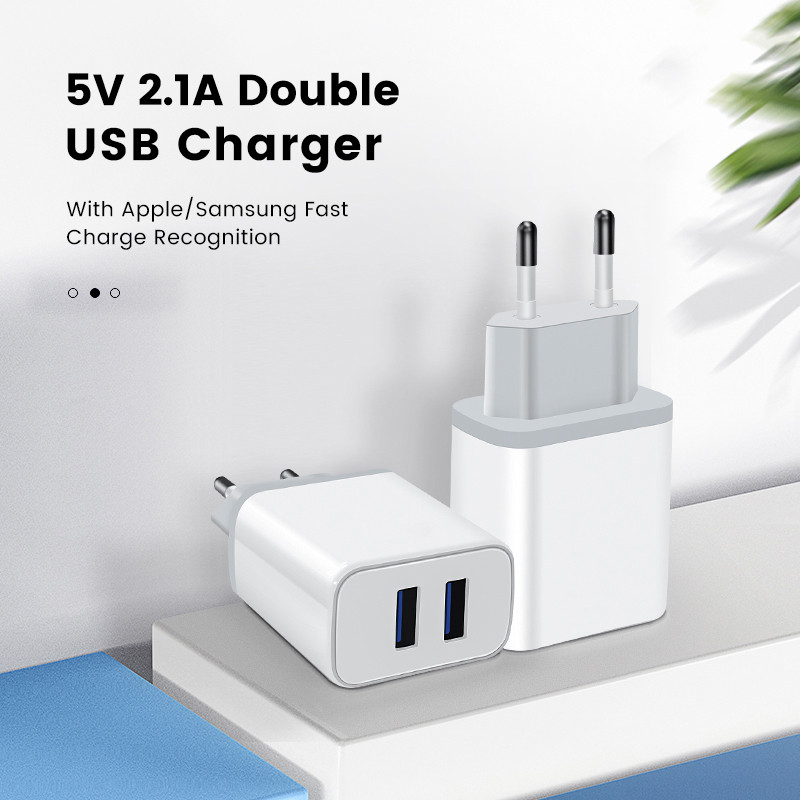 Двойное зарядное устройство UsB на 5 В 2.1A с функцией распознавания быстрой зарядки Apple / Samsung