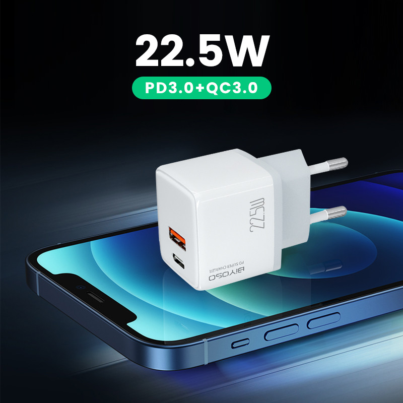 Двухпортовое быстрое зарядное устройство мощностью 22,5 Вт с поддержкой QC3.0 Поддержка PD3.0