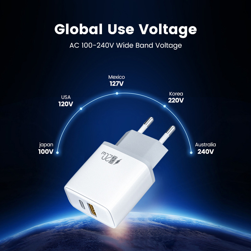 Двухпортовое быстрое зарядное устройство мощностью 20 Вт с поддержкой QC3.0 Поддержка PD3.0