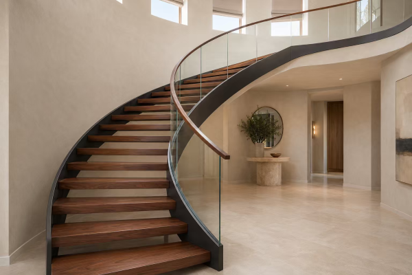 1-2 Curved Steel & Timber Staircase
