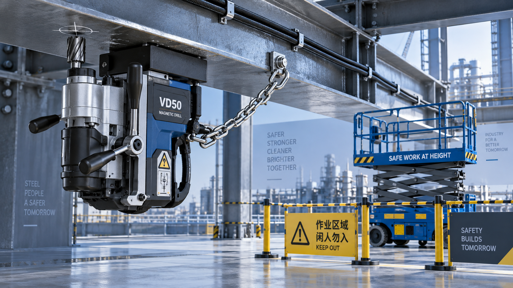 Prácticas de instalación segura para la perforación en altura con el taladro magnético VD50
