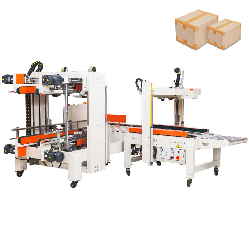 DQFXC5045X Pneumatic Automatic Carton Box Adhesive Tape Sealing Machine with DQFXS7050 Four Corner Edges Sealer