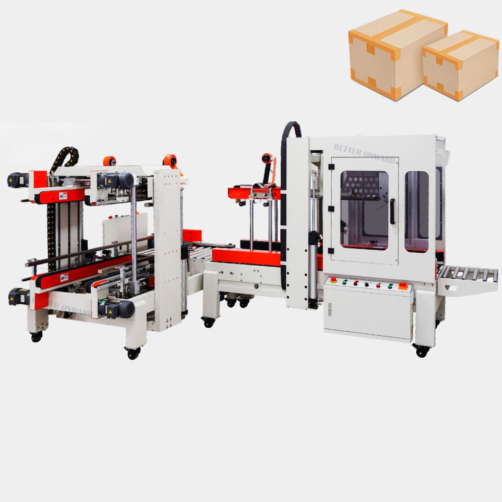 DQFXZ5050S & DQFXS7050 Automatic Pneumatic Flaps Folding Carton Top and Bottom & 4 Corner Edges Adhesive Tape Sealing Machine