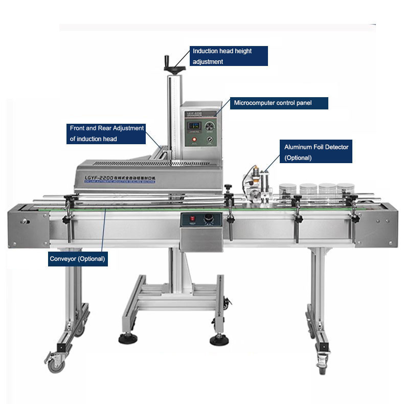 LGYF-2200 Automatic Continuous Electromagnetic Induction Aluminum Foil Sealer for Sealing Plastic and Glass Bottle