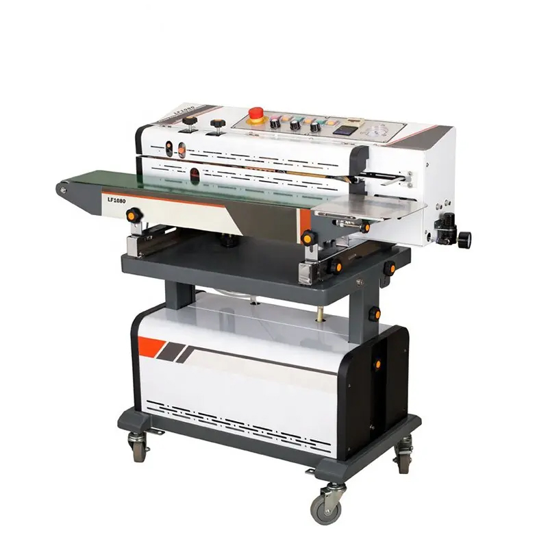 LF1080C Nitrogen Gas Flushing Continuous Band Sealer Kraft Paper Bags Plastic Film Sealing Machine With Ink Roller Printing