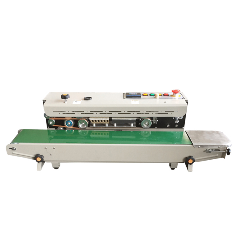 DBF1000AN Horizontal Automatic Nitrogen Gas Filling Potato Chip Bags Band Sealer With Expiry Date Steel Wheel Printing
