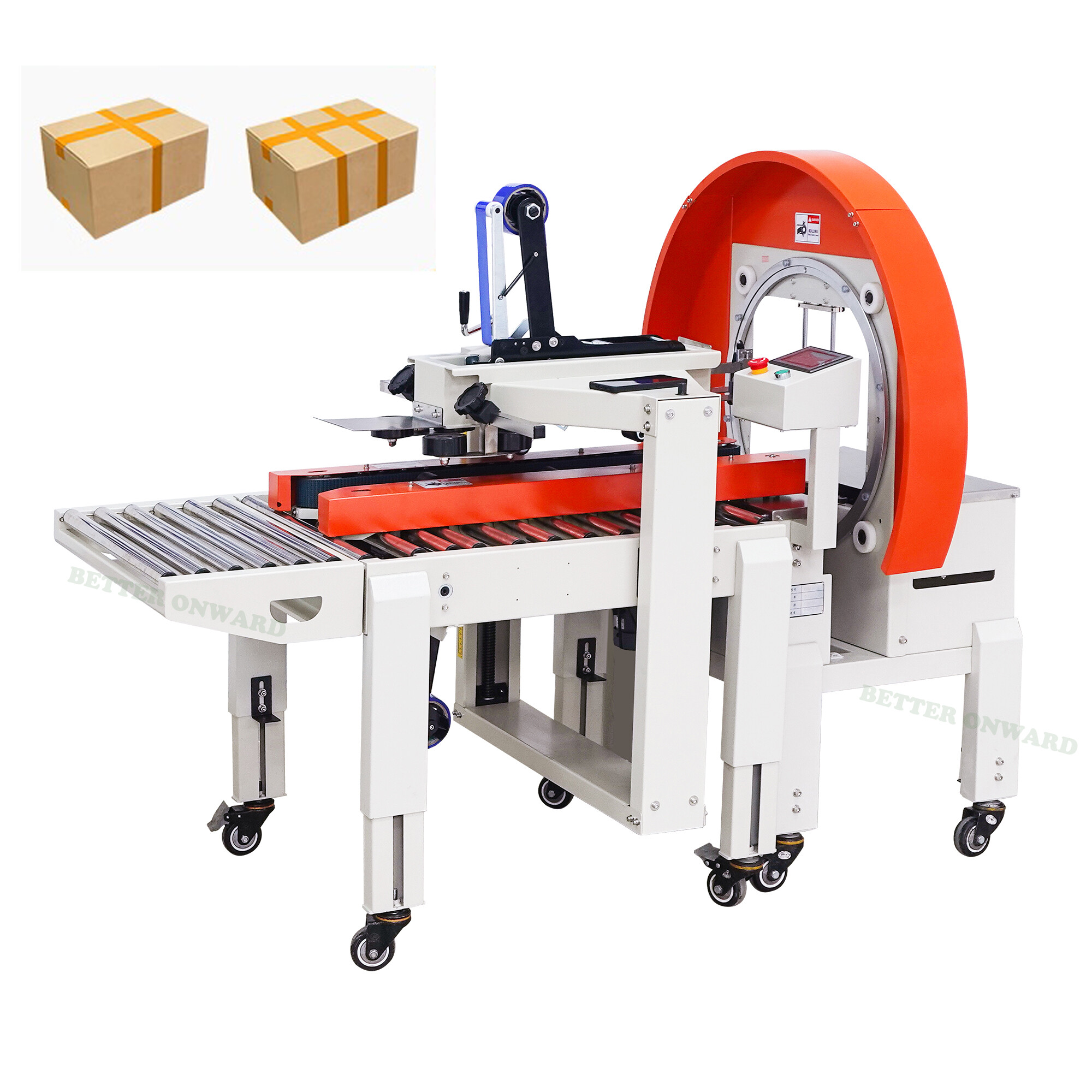 Automatic FXC5050XA Carton Sealer and FXW3040 Adhesive Tape Wrapping and Sealing Machine