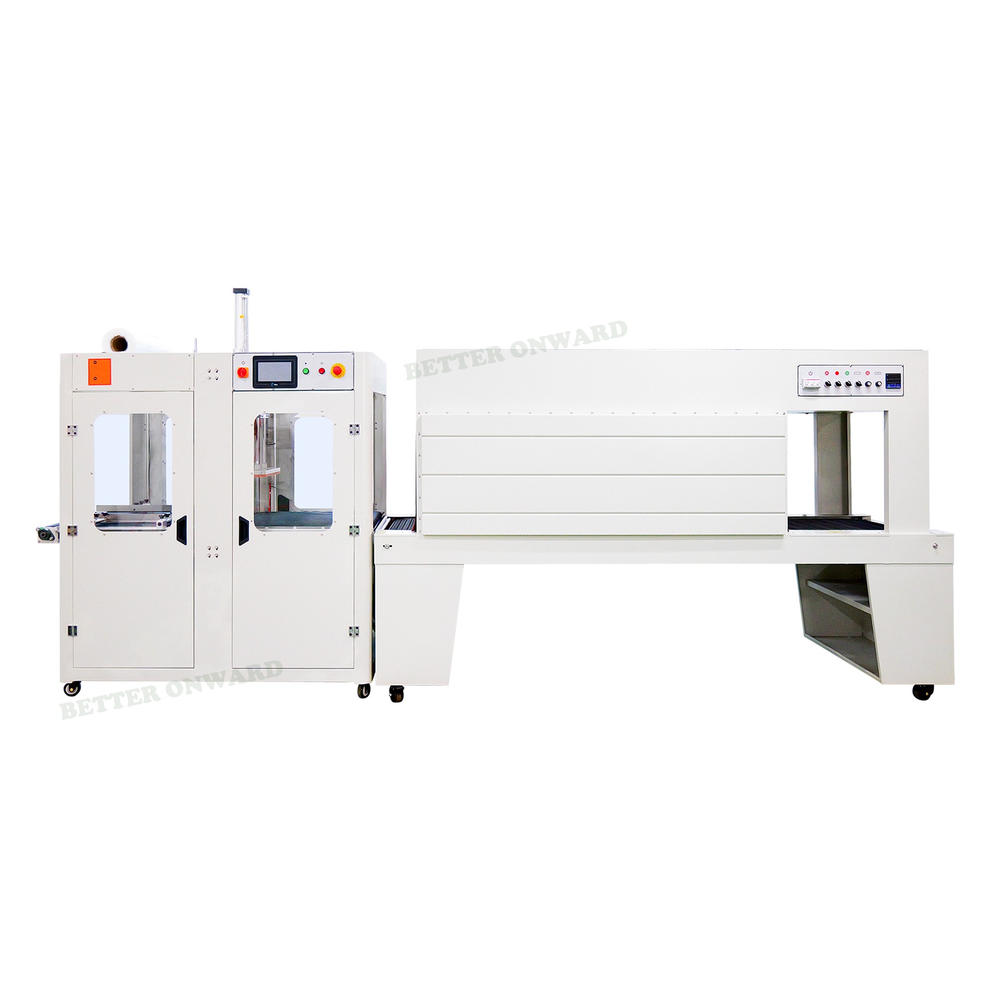 QX7540 Pneumatic Linear Plastic Film Sleeve Wrapping Machine with BSE7050A Jet type Shrink Tunnel