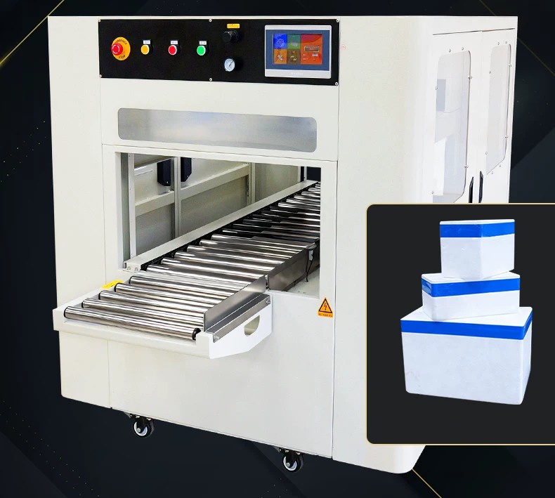 FXW5040H Automatic Pneumatic Fruit Seafood Foam Boxes Wrapping and Sealing Machine