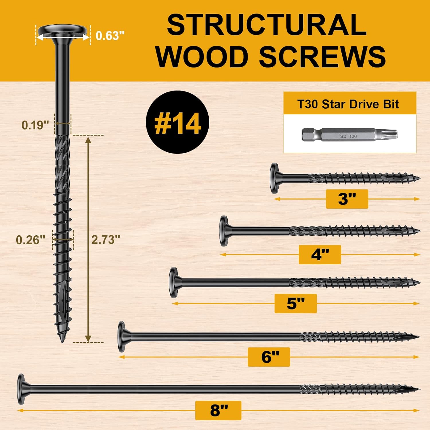 Wood Structural Lag Screws  Star Drive Decking Wood Screws, Rust Resistant Timber Screws for Timber/Log/Landscaping