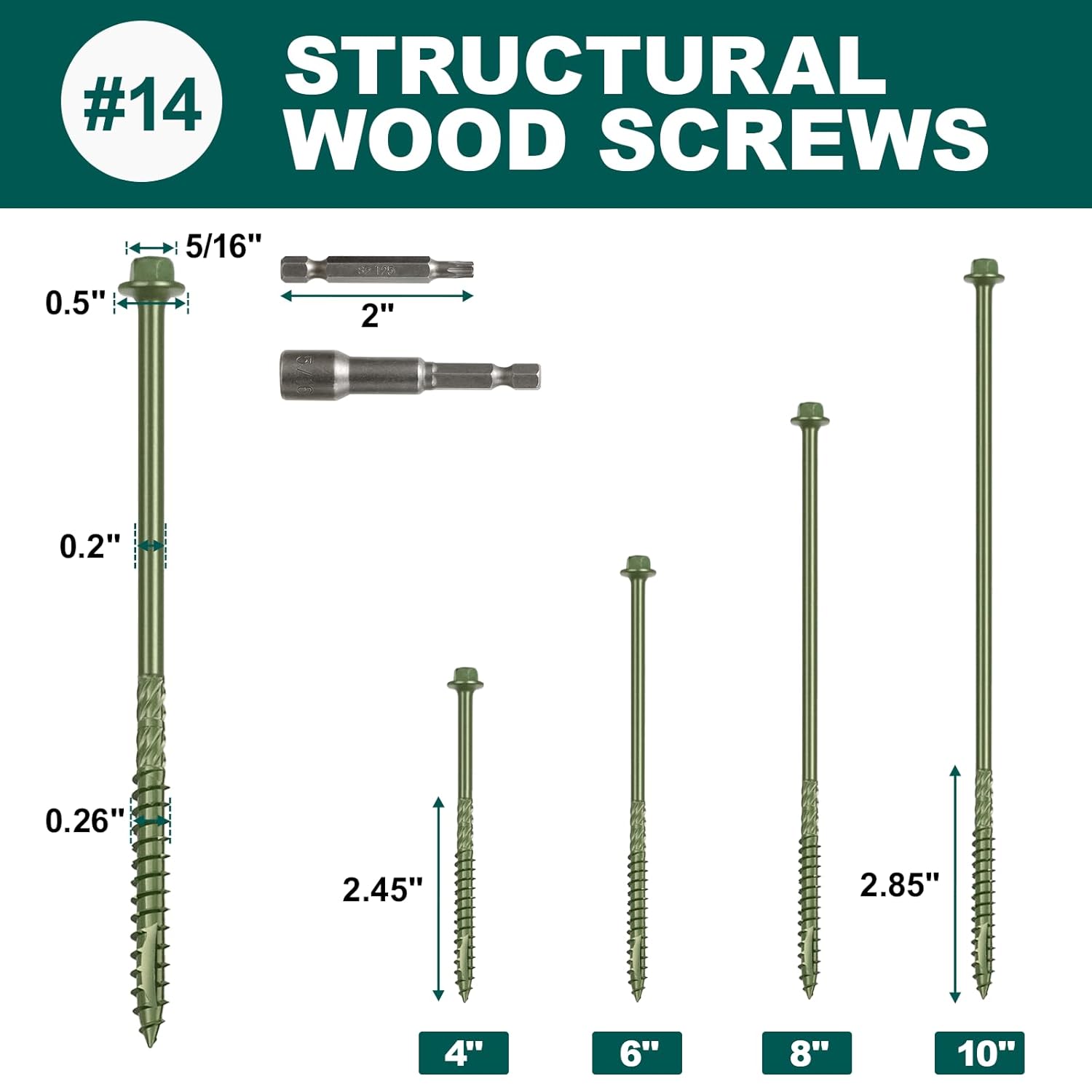 Wood Structural Screws  Hex Head Lag Screws, Rust Resistant Timber Screws for Timber/Log/Landscaping Wood