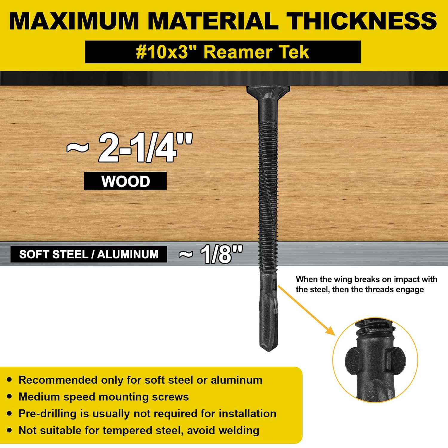 Trailer Deck Screws, Self-Tapping Sheet Wood Metal Screw, Star Bits Reamer  Screws for Trailers, for Attaching Wood to Steel(Black)