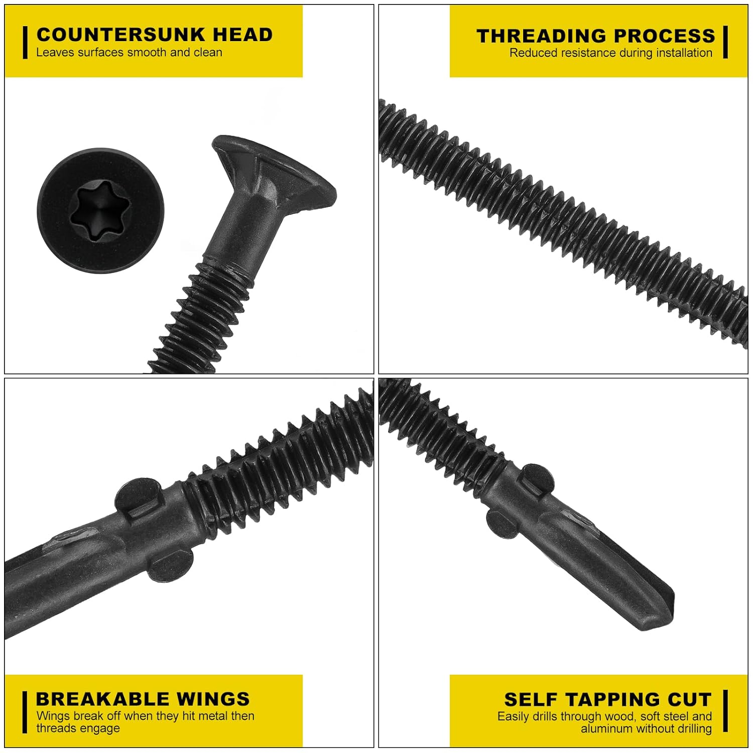 Trailer Deck Screws, Self-Tapping Sheet Wood Metal Screw, Star Bits Reamer  Screws for Trailers, for Attaching Wood to Steel(Black)