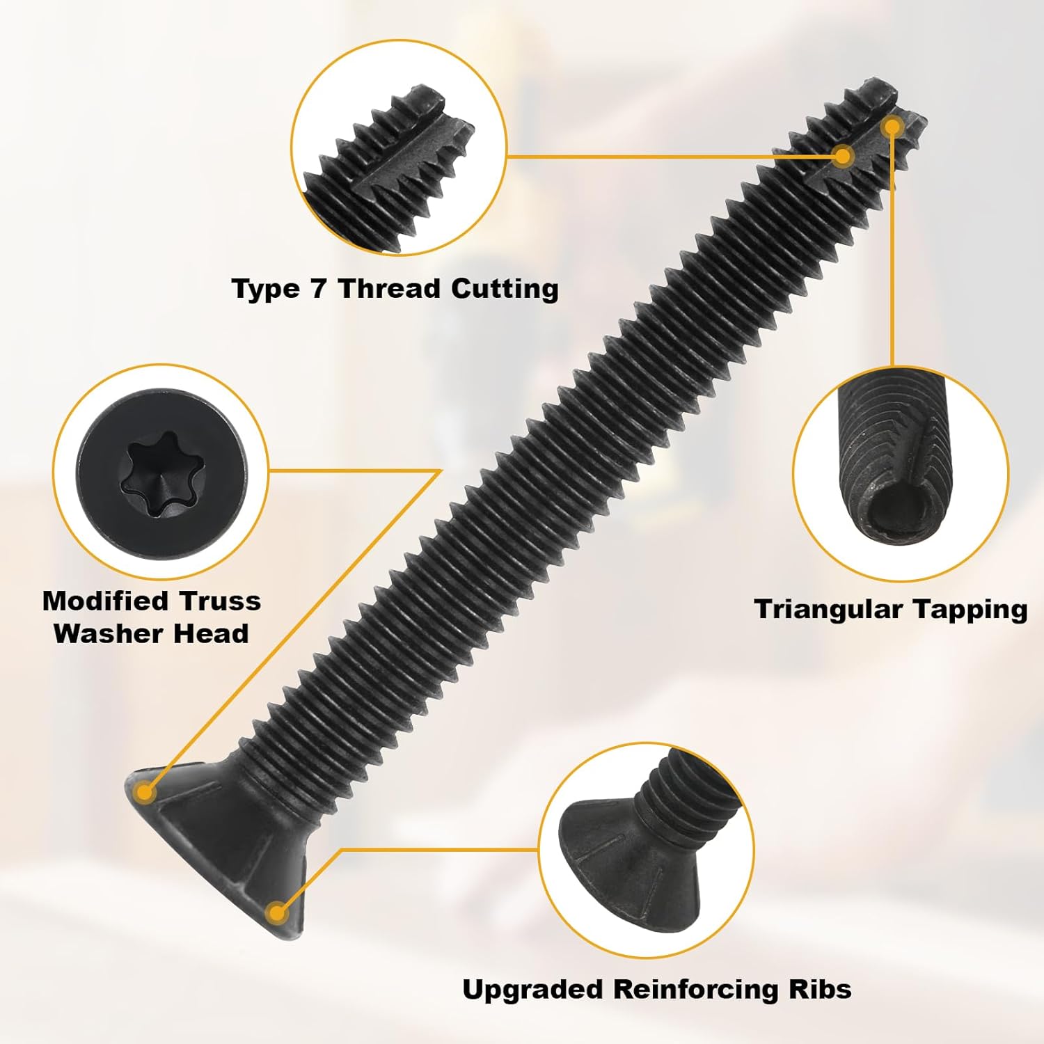 Flat Head Thread Cutting Self Drilling Deck Screws, Star Drive, Steel Floorboard Thread Cutting Screws for Wood & Metal