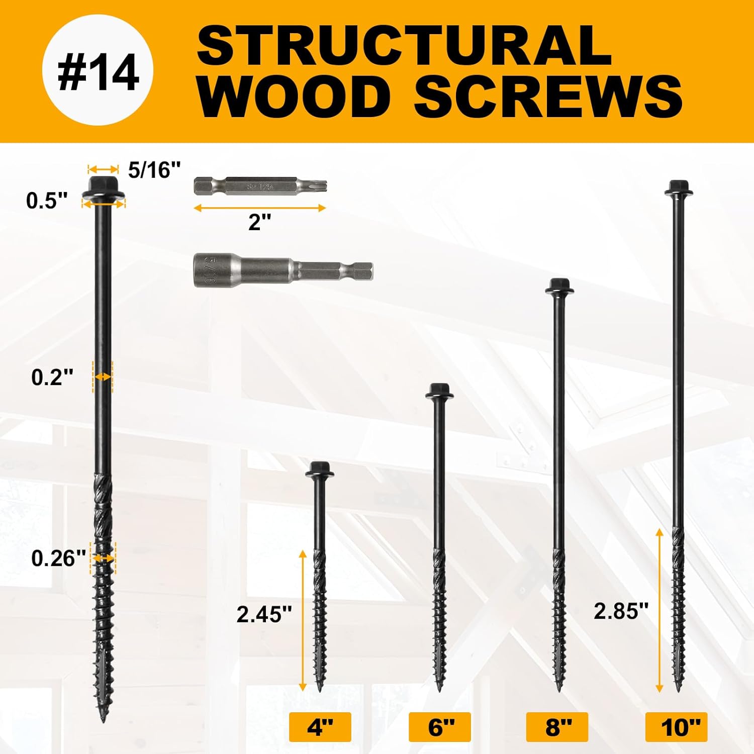 Wood Structural Screws Hex Head Lag Screws, Rust Resistant Timber Screws for Timber/Log/Landscaping Wood