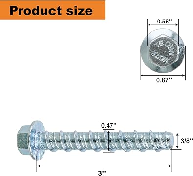  Concrete Screws, Nickel Plated Concrete Screw Drill Bit Set for Anchoring Masonry, Brick or Concrete Block 