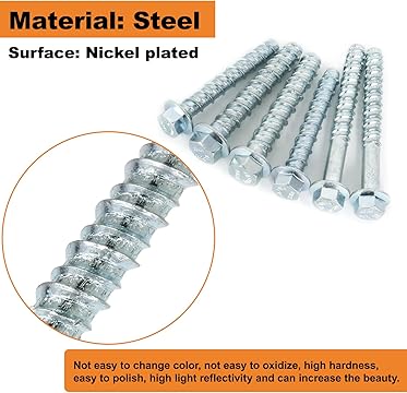  Concrete Screws, Nickel Plated Concrete Screw Drill Bit Set for Anchoring Masonry, Brick or Concrete Block 