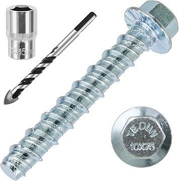  Concrete Screws, Nickel Plated Concrete Screw Drill Bit Set for Anchoring Masonry, Brick or Concrete Block 