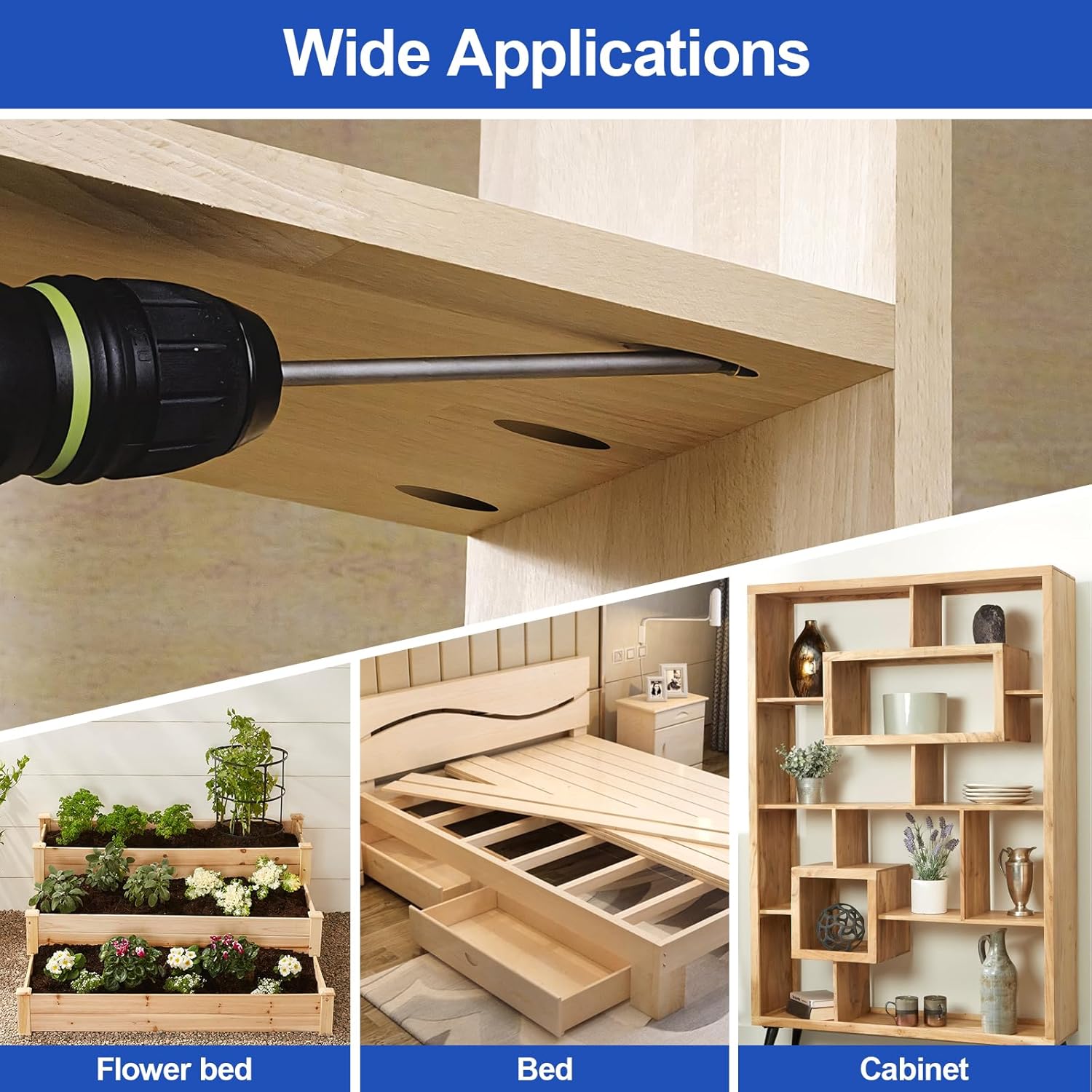 Coarse thread wood screws, square drive, washer head, 4-layer coating, including driver bit