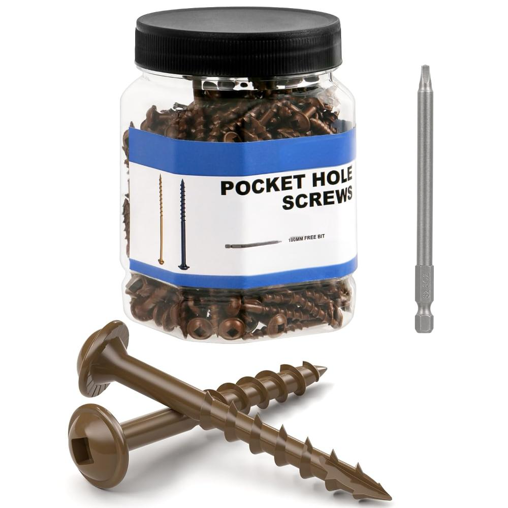 Coarse thread wood screws, square drive, washer head, 4-layer coating, including driver bit