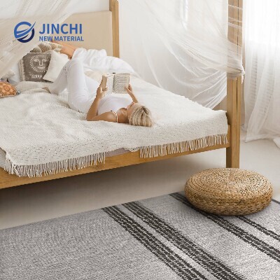 Gray striped PVC rug, bohemian style