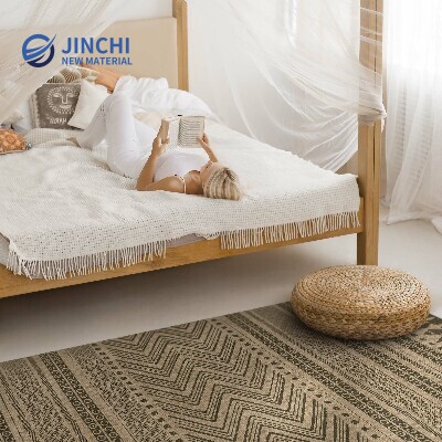 PVC rug with zigzag and faux line pattern