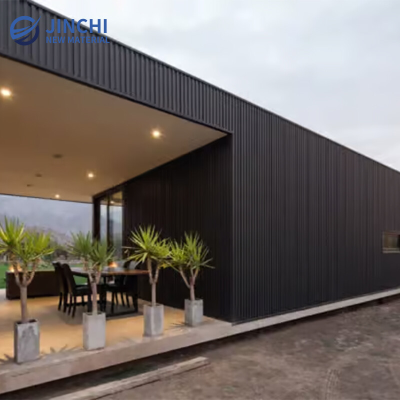 Charcoal-Colored Wood-Look WPC Wall Panels