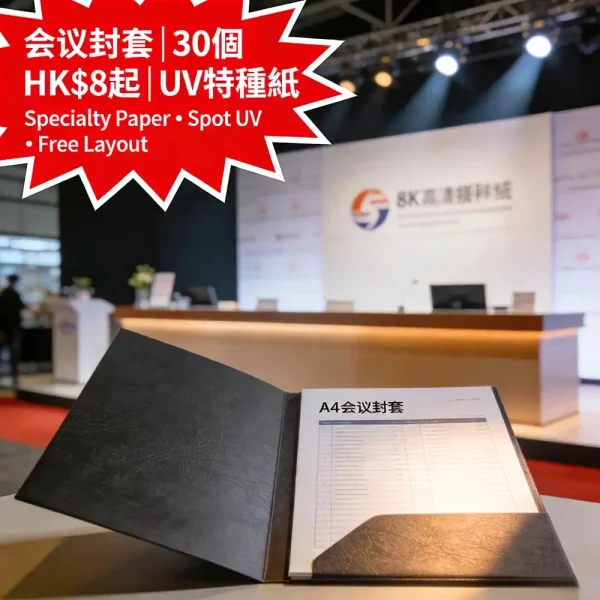 會議資料封套印刷｜A4霧面特種紙｜UV局部光｜30個起｜HK$8起｜免費排版