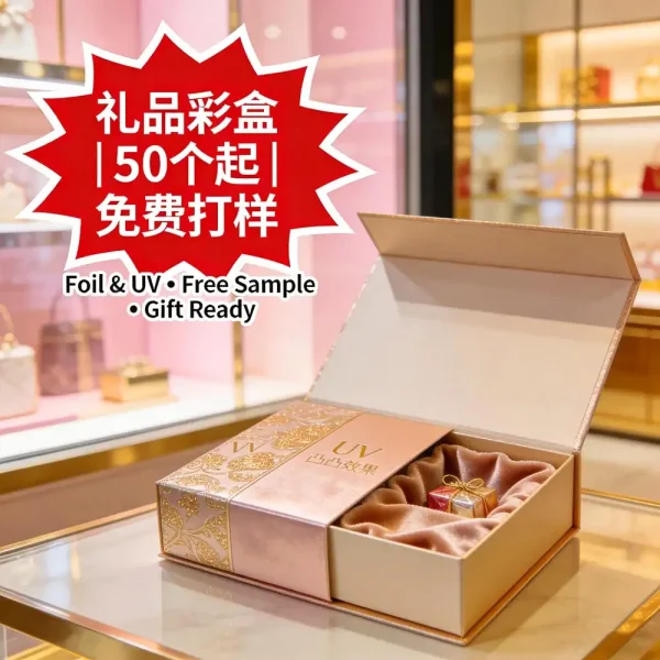彩盒印刷｜定製禮品包裝盒｜燙金UV可選｜50個起印｜免費打樣