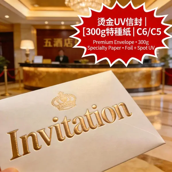 燙金UV信封印刷｜C6/C5｜公司/婚禮用｜300g 特種紙｜專業級質感