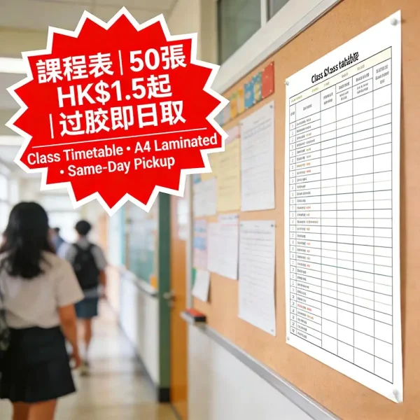 課程表印刷|A4掛牆式|過膠耐用|50張起|HK$1.5起|即日取件 課程表印刷|A4掛牆式|過膠耐用|50張起|HK$1.5起|即日取件