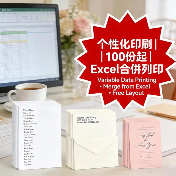 個性化印刷｜一對一名單/信封/邀請卡｜支援Excel合併｜100份起｜免費排版
