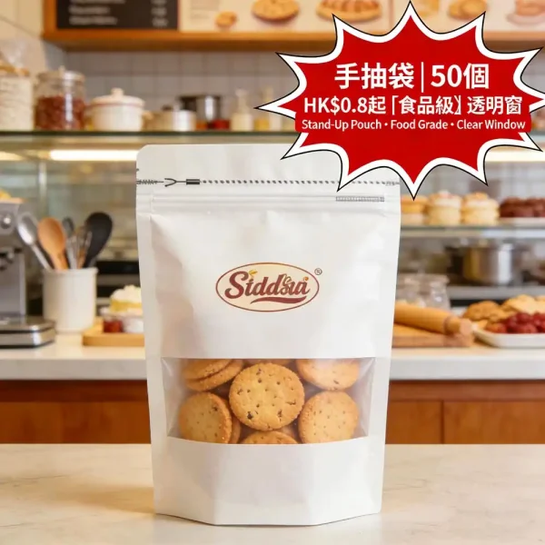 手抽袋印刷｜食品級自立袋｜可封口+透明窗｜50個起｜HK$0.8起｜茶葉餅乾適用