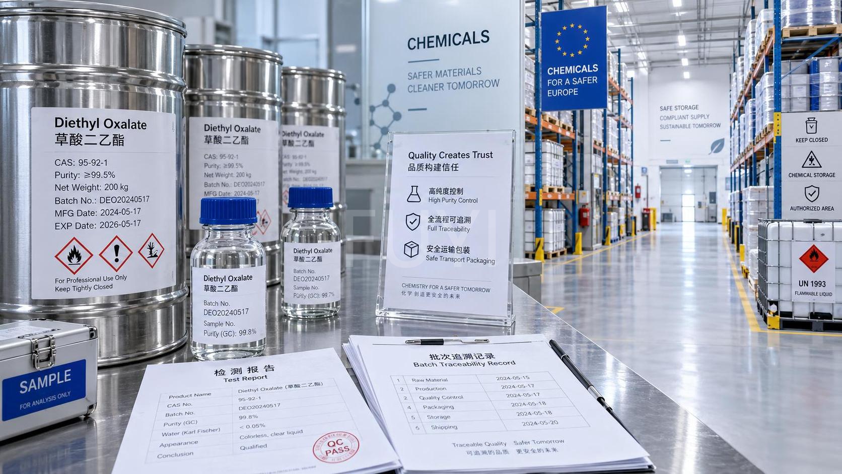 Oxalato de dietilo en Europa: criterios de abastecimiento para importaciones de productos químicos conformes