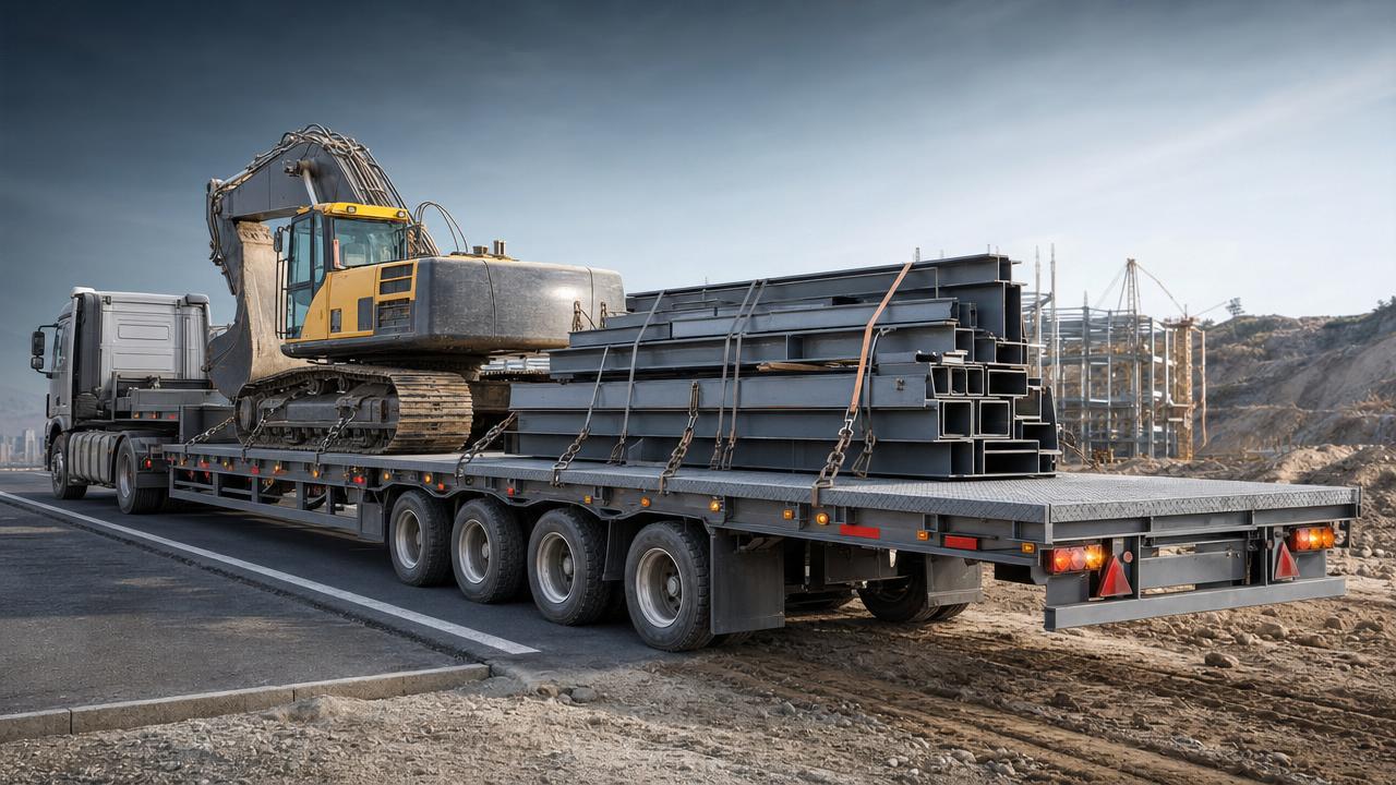 Las mejores configuraciones de semirremolque de plataforma para maquinaria de construcción