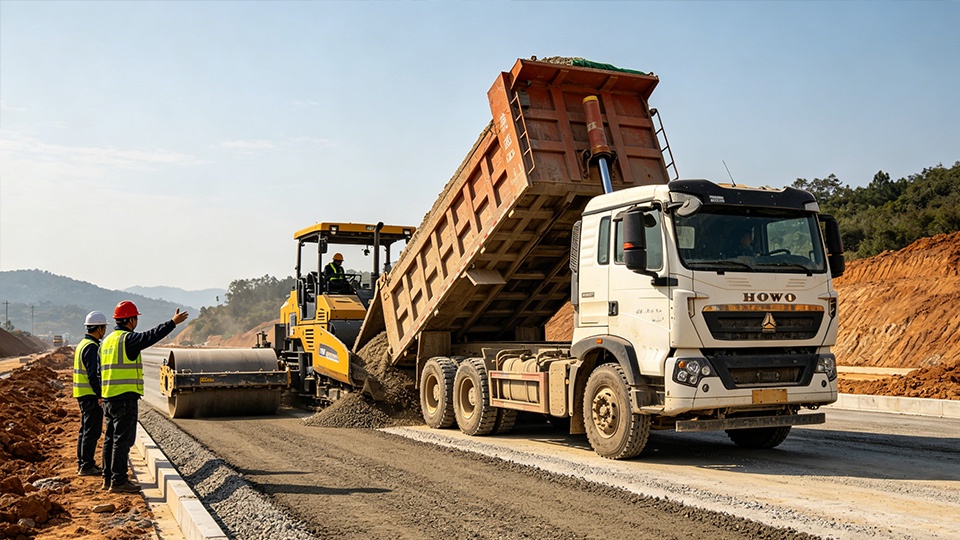 Caminhão Basculante de Engenharia para Projetos de Construção de Estradas