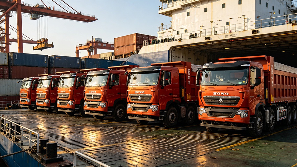 Proceso de envío de exportación y despacho de aduanas para camiones volquete