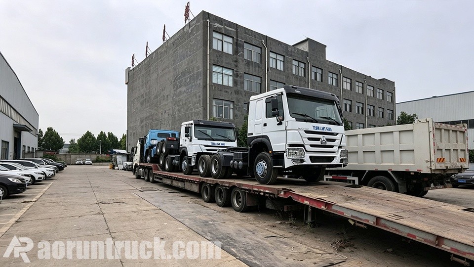 3 unidades de camiones tractores SINOTRUK HOWO preparadas para su exportación a Tema, Ghana