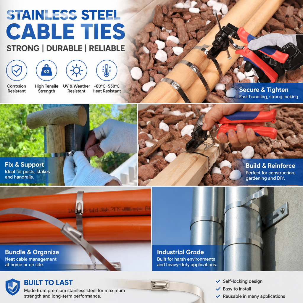  304 Stainless Steel Cable Ties with Self-Locking Mechanism Metal Cable Straps for Wire Trays Corrosion-Resistant Cable Bundling and Management Marine-Grade Anti-Corrosion Protection