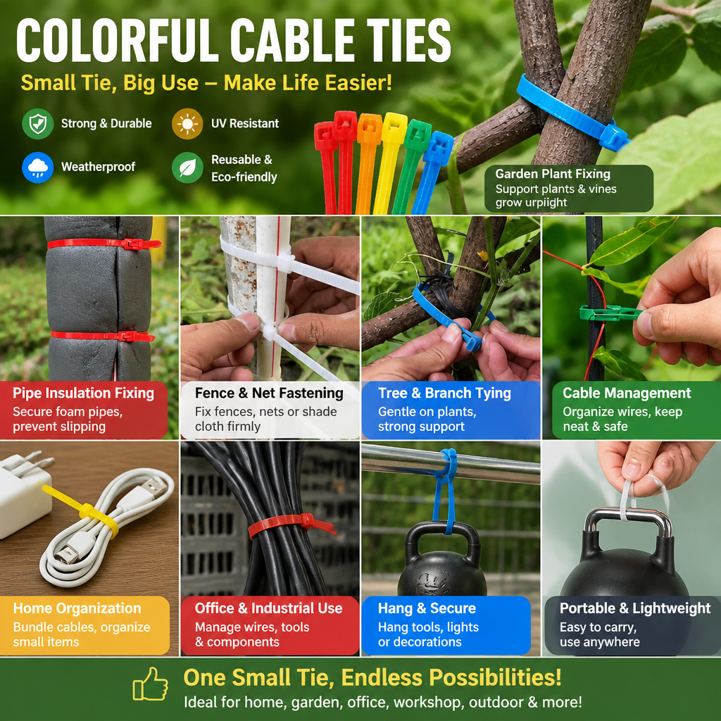 Colored Cable Ties Red, Green, Yellow, Blue Snap-Lock Tension Rope Binding Straps Plastic Self-Locking Nylon Cable Ties