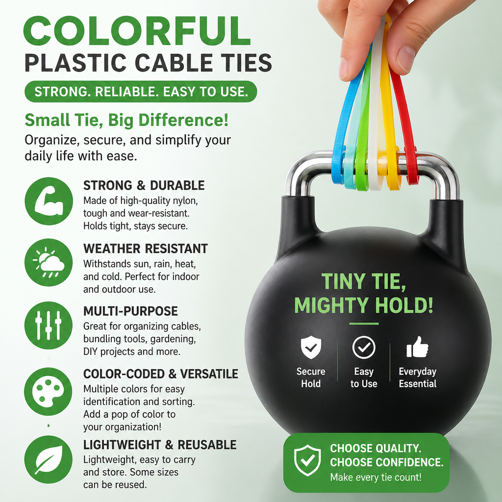Colored Cable Ties Red, Green, Yellow, Blue Snap-Lock Tension Rope Binding Straps Plastic Self-Locking Nylon Cable Ties