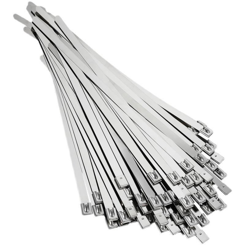  Bridas para cables de acero inoxidable 304 con mecanismo de autobloqueo. Bridas metálicas para bandejas de cables. Agrupación y gestión de cables resistentes a la corrosión. Protección anticorrosión de grado marino.