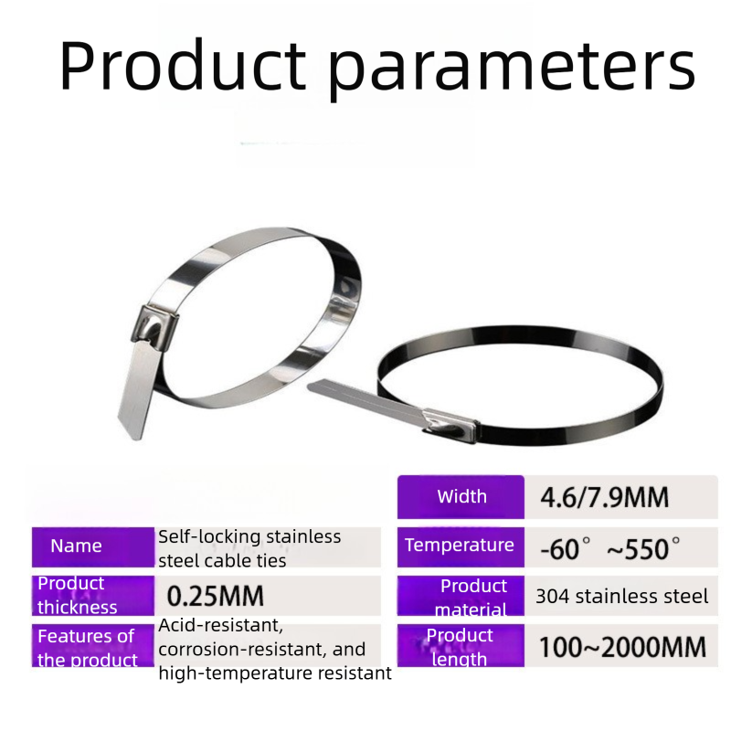  Bridas para cables de acero inoxidable 304 con mecanismo de autobloqueo. Bridas metálicas para bandejas de cables. Agrupación y gestión de cables resistentes a la corrosión. Protección anticorrosión de grado marino.