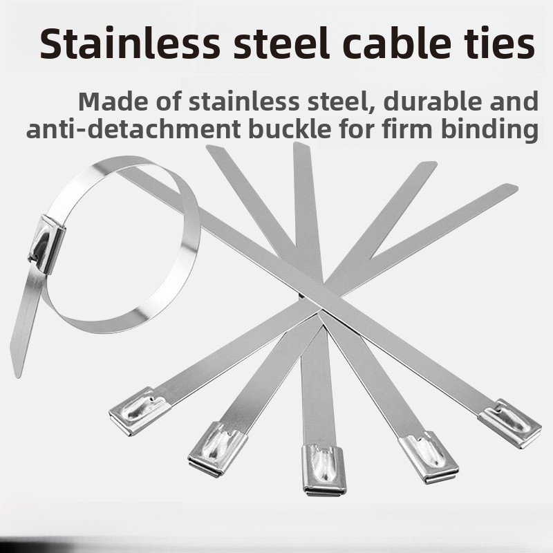  Bridas para cables de acero inoxidable 304 con mecanismo de autobloqueo. Bridas metálicas para bandejas de cables. Agrupación y gestión de cables resistentes a la corrosión. Protección anticorrosión de grado marino.