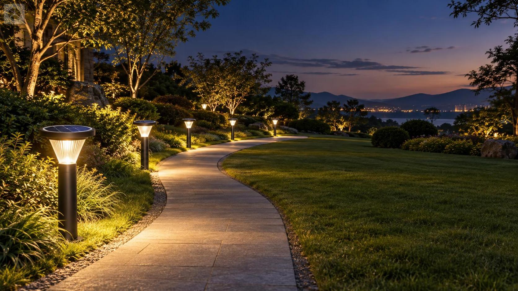 Selección de iluminación solar para jardines GLL-FQ para parques, céspedes y senderos