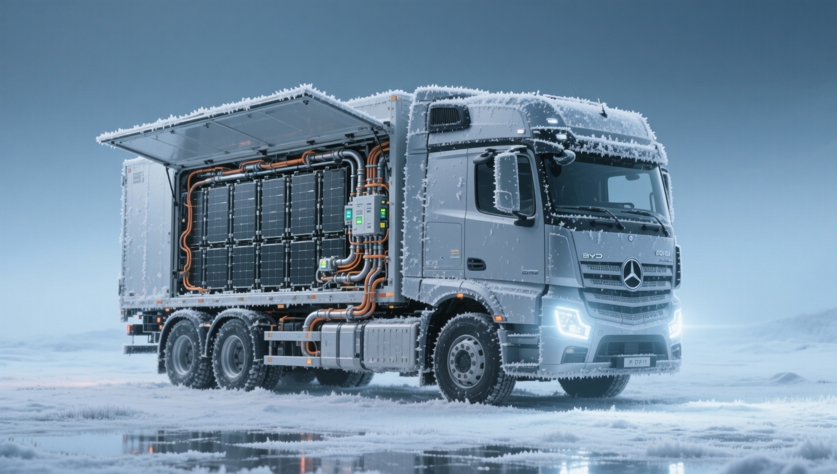 How do electric commercial trucks from Tier-1 manufacturers handle cold-weather battery derating below −25°C?