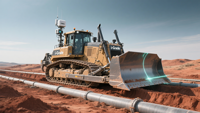 How do bulldozers with GPS tracking improve accuracy and reduce rework on pipeline projects?