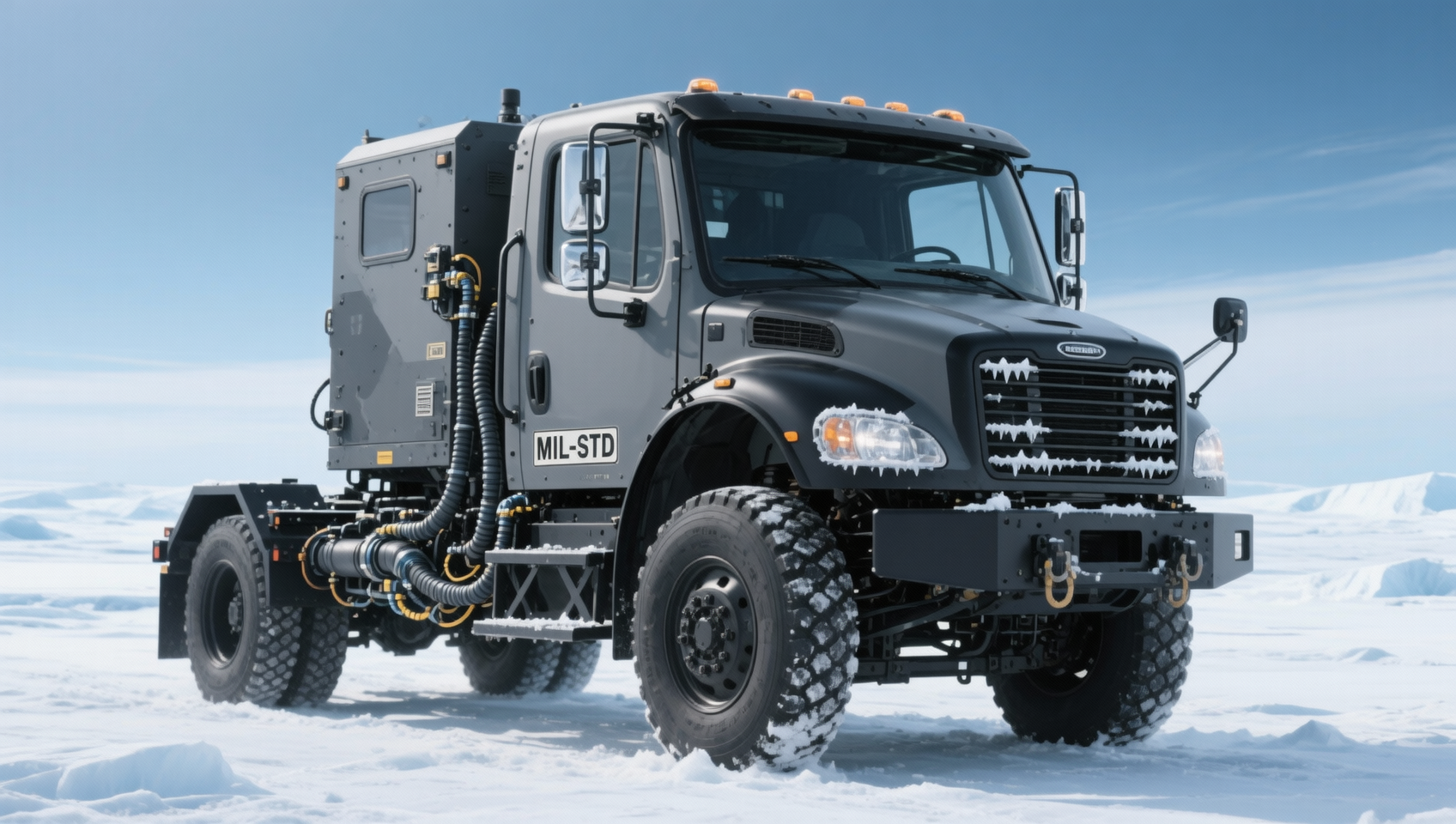 What military-spec requirements apply to cab chassis trucks used in arctic logistics operations?