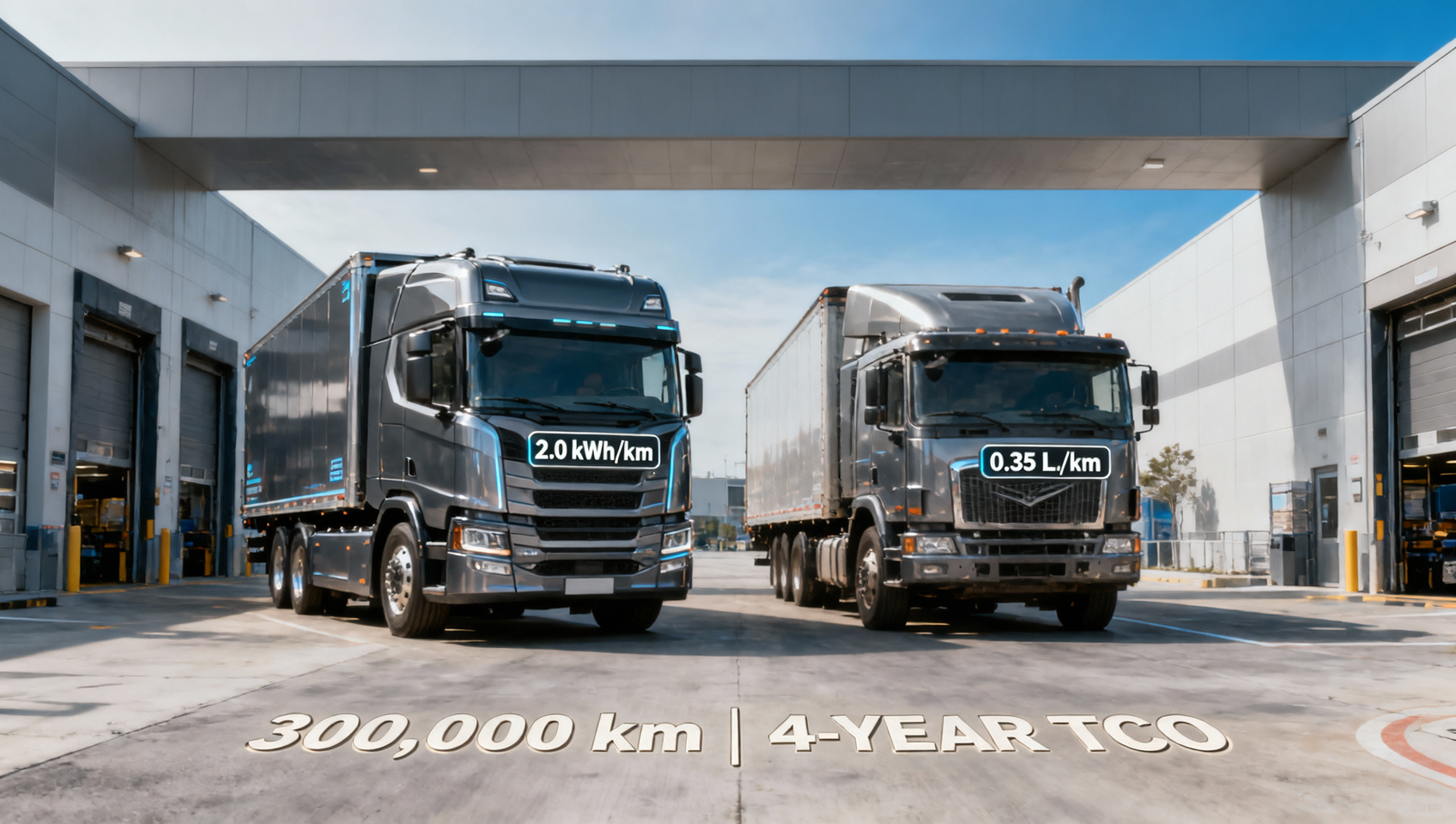What’s the average TCO difference between diesel and electric commercial trucks after 4 years and 300,000 km in last-mile delivery?