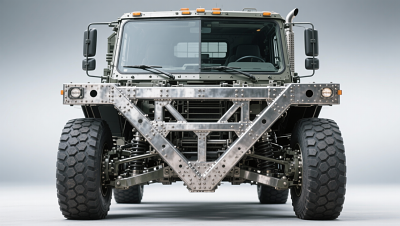 How do military-spec cab chassis trucks differ in frame reinforcement and blast mitigation from civilian variants?